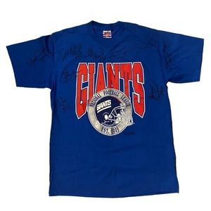 NY Giants Vintage Single Stitch Autographed T Shirt Lawerence Taylor, Phil Simms